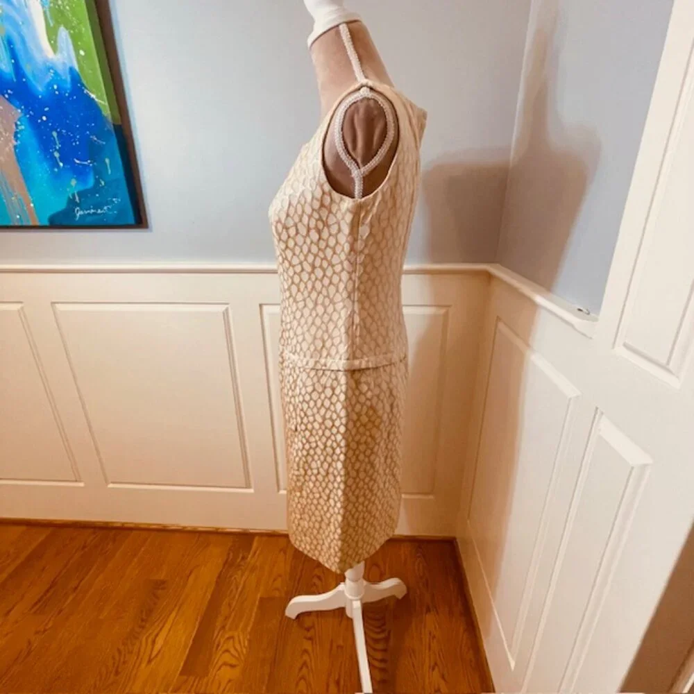 Lillie Rubin Vintage Jacket Dress Set Champagne Brocade 2-Piece Suit Small - Picture 11 of 14